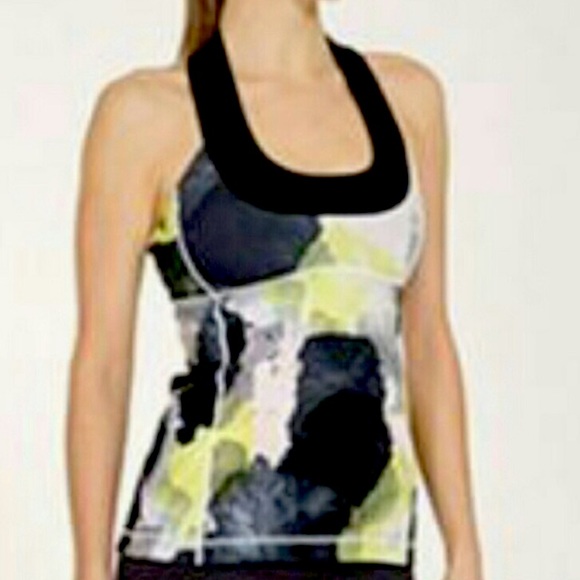 lululemon athletica Tops - Lululemon Scoop Neck Tank in Black Citron Watercolors